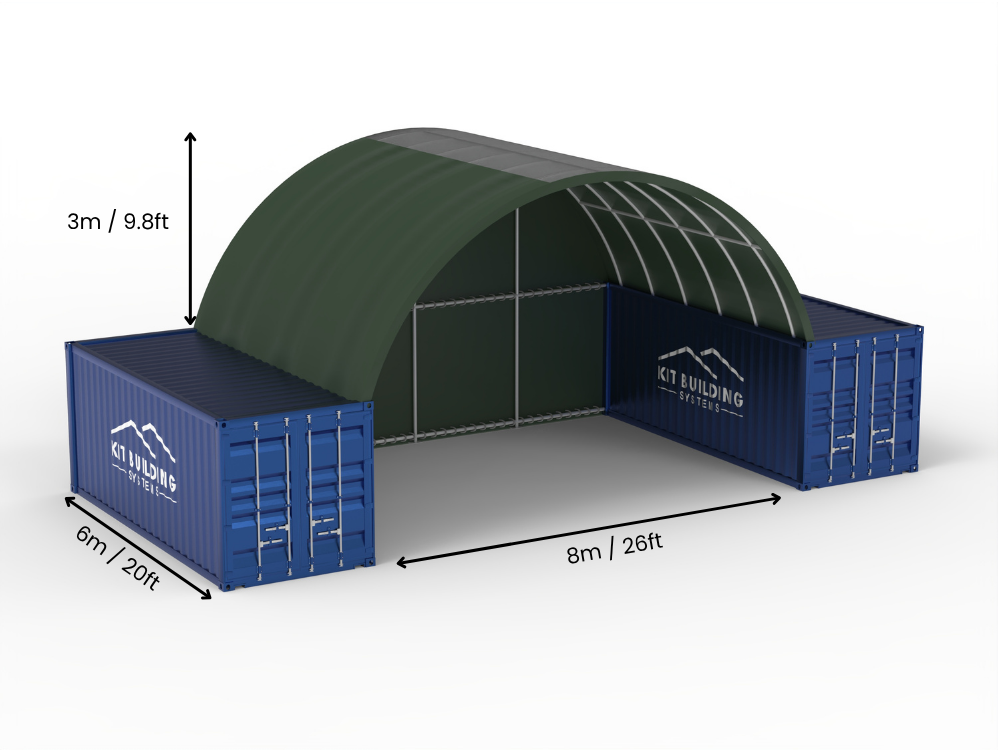 Campata 8m (26ft) | Tende Container Larghezza 26ft, Altezza 10ft (8m x 3m)