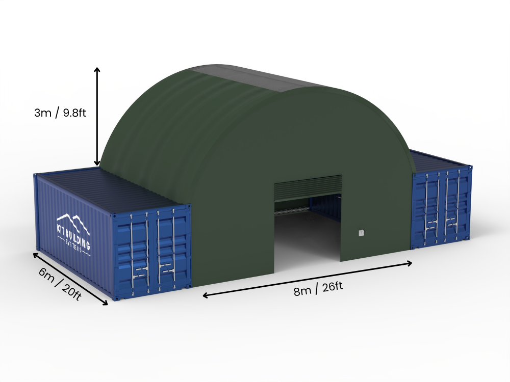 Campata 8m (26ft) | Tende Container Larghezza 26ft, Altezza 10ft (8m x 3m)