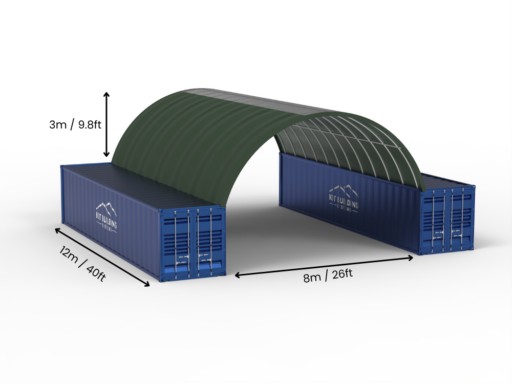 Campata 8m (26ft) | Tende Container Larghezza 26ft, Altezza 10ft (8m x 3m)