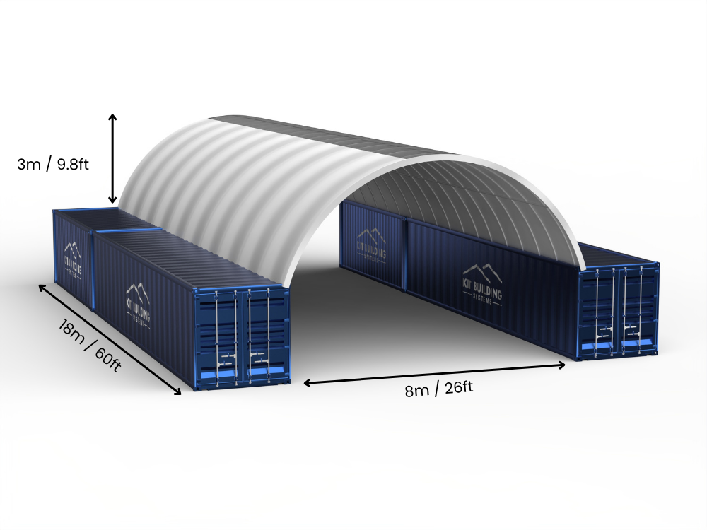 Campata 8m (26ft) | Tende Container Larghezza 26ft, Altezza 10ft (8m x 3m)