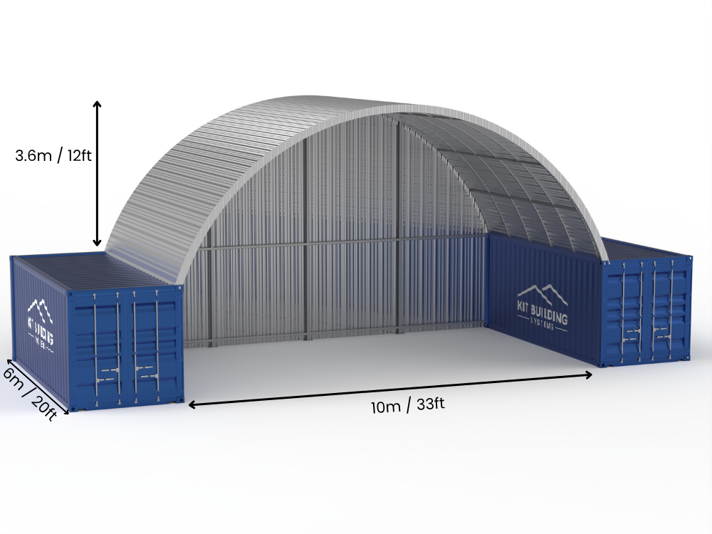 Tettoie per Contenitori in Acciaio - 33ft x 20ft x 12ft (10m x 6m x 3,6m)