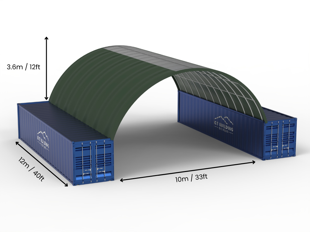 Apertura 10m (33ft) | Tende Container - 33ft x 12ft (10m x 3,6m)
