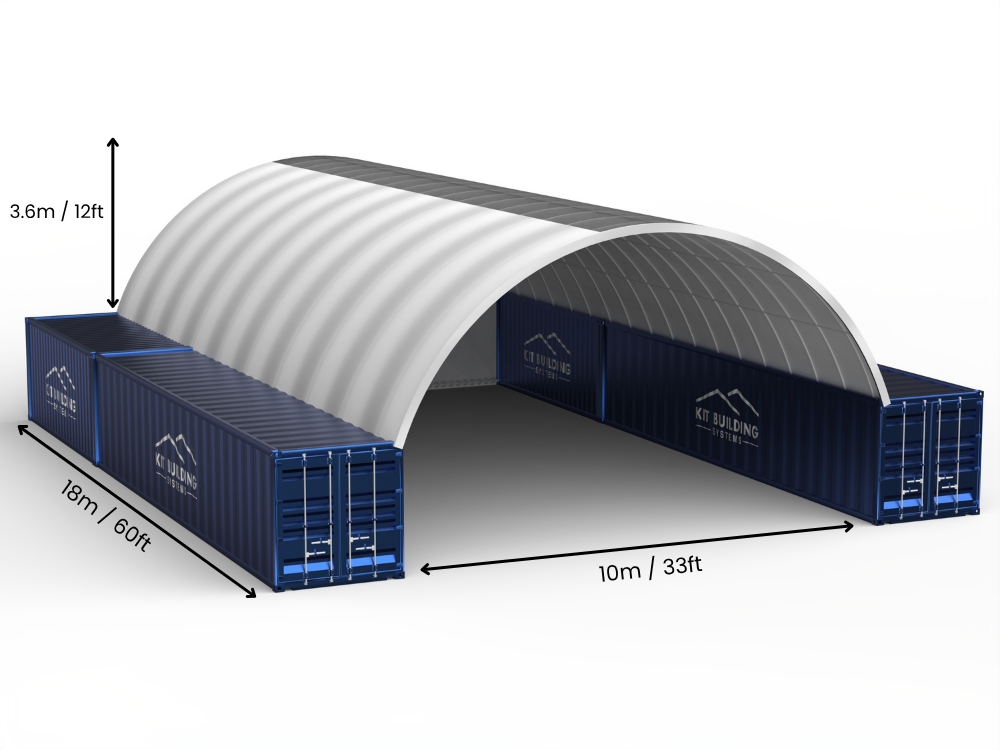 Apertura 10m (33ft) | Tende Container - 33ft x 12ft (10m x 3,6m)