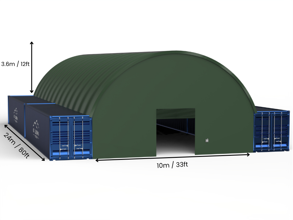 Apertura 10m (33ft) | Tende Container - 33ft x 12ft (10m x 3,6m)