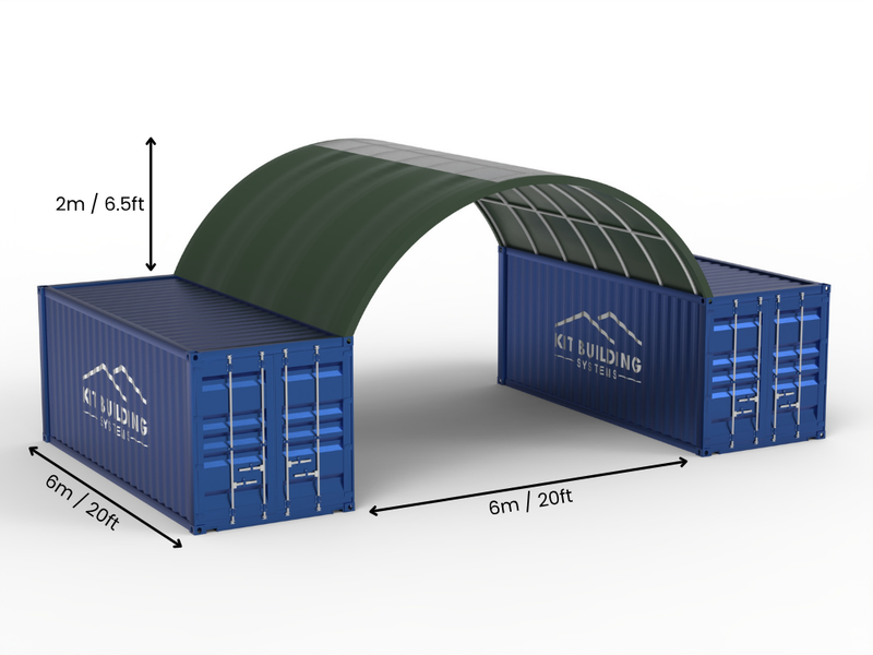 Portée de 6m (20ft) | Auvents pour conteneurs 20ft de largeur, 6,5ft de hauteur (6m x 2m)