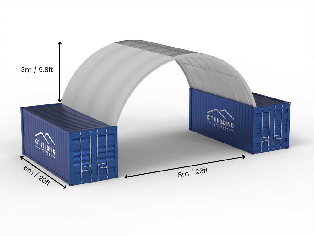 Campata 8m (26ft) | Tende Container Larghezza 26ft, Altezza 10ft (8m x 3m)