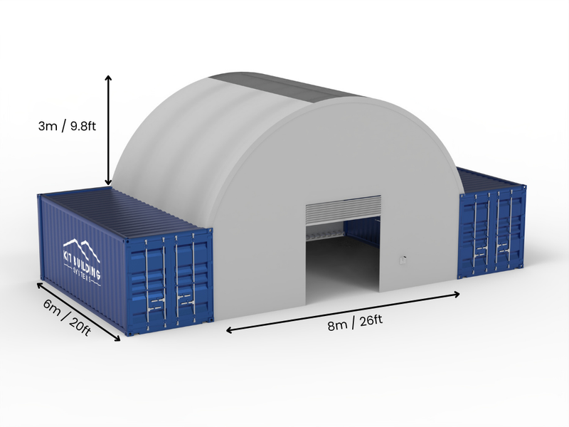Campata 8m (26ft) | Tende Container Larghezza 26ft, Altezza 10ft (8m x 3m)