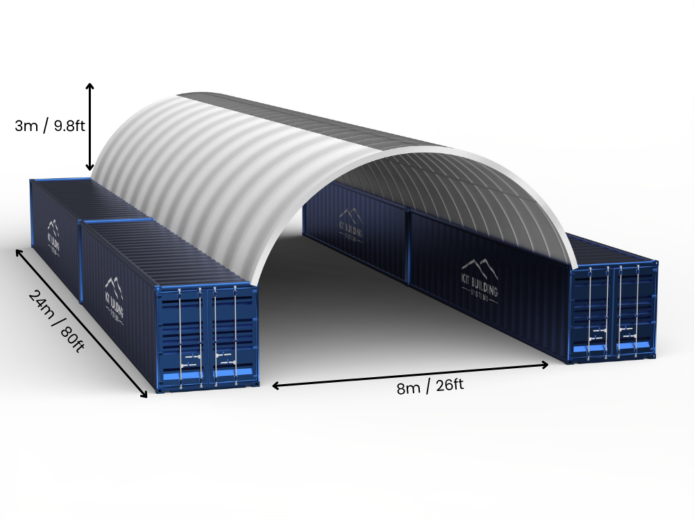 Campata 8m (26ft) | Tende Container Larghezza 26ft, Altezza 10ft (8m x 3m)