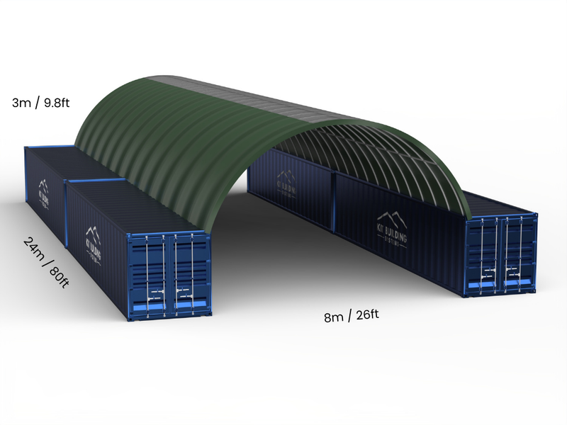 Campata 8m (26ft) | Tende Container Larghezza 26ft, Altezza 10ft (8m x 3m)
