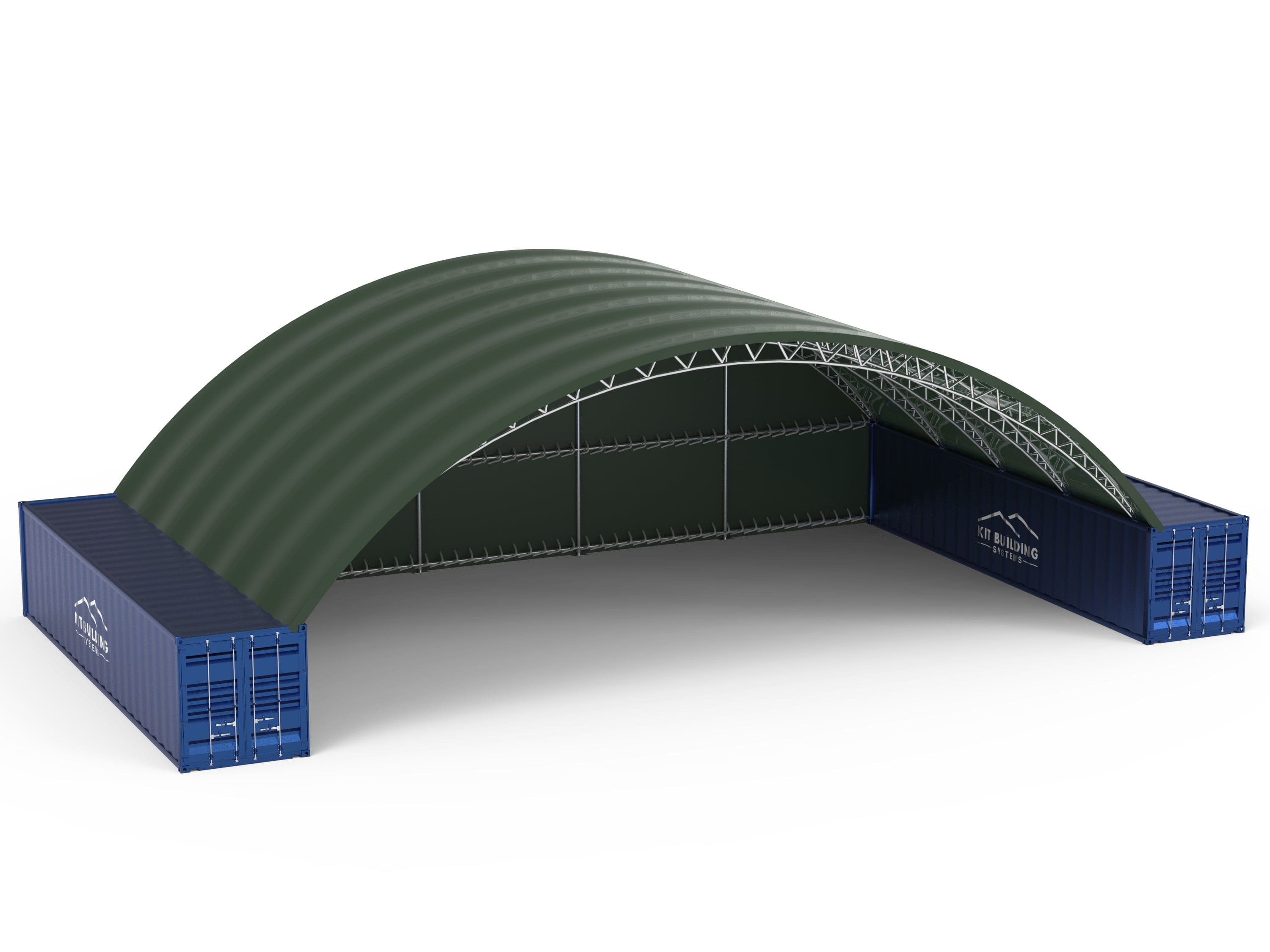 Kit Buildings Container Shelter Military Green / Back Panel Container Shelter - 60ft x 40ft x 15ft (18.3m x 12m x 4.5m)