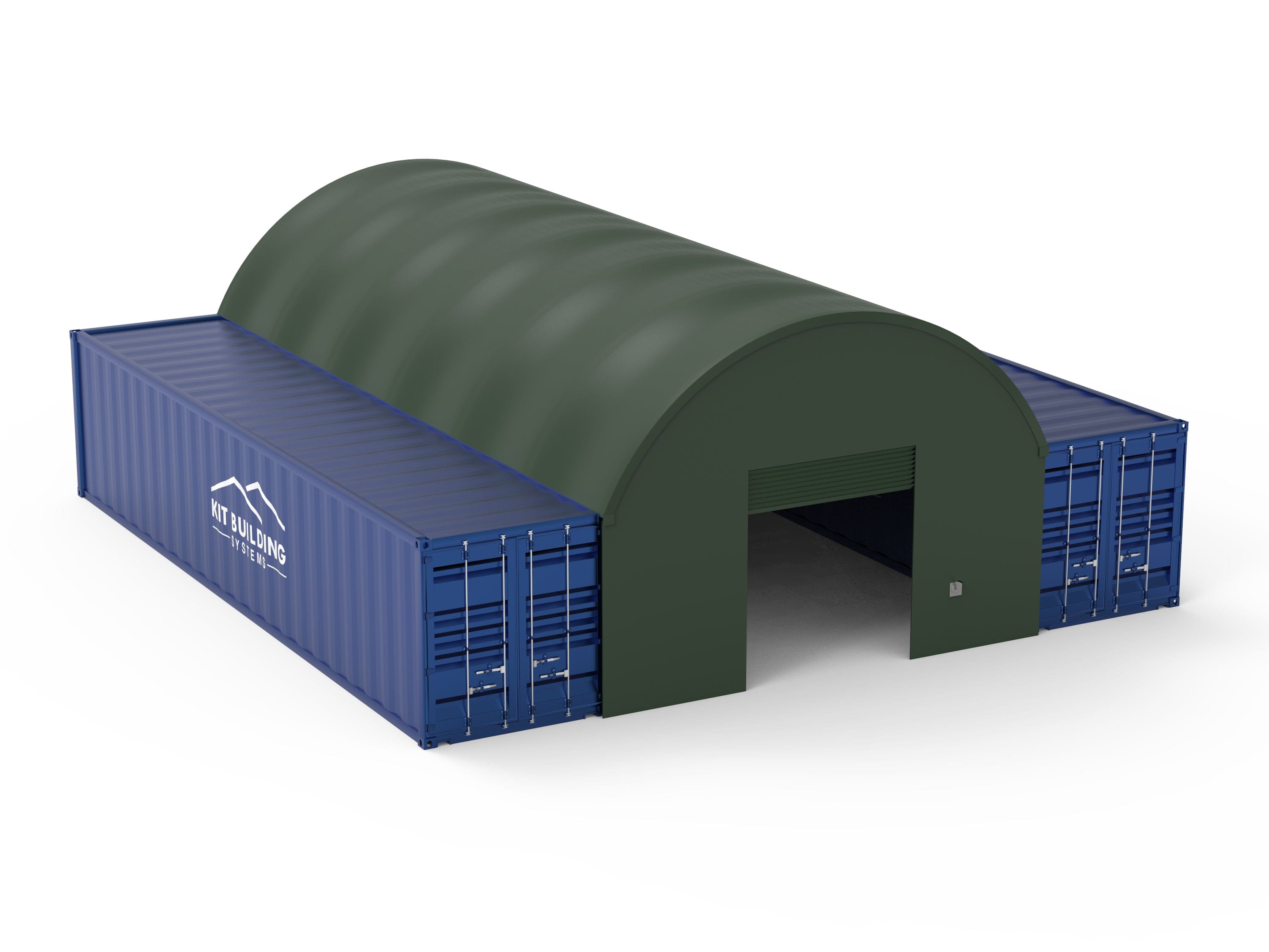 Kit Buildings Container Shelter Military Green / Back & Front Panel with Winch Door Container Shelter - 20ft x 40ft x 6.5ft (6m x 12m x 2m)